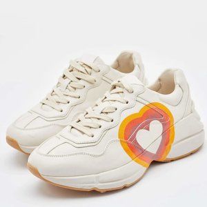 Gucci Beige Leather Rhyton GG Logo Low Top Sneakers Size 39